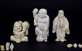 Japanese - Meiji Period 1864 - 1912 Collection of Good Quality and Well Carved Small Ivory Figures