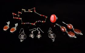 A Small Collection Of Silver And Stone Set Costume Jewellery Six items in total to include two pairs