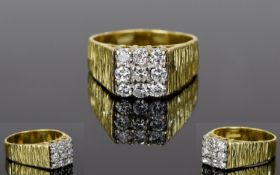 18ct Yellow Gold Nice Quality Diamond Set Cluster Ring. The Nine ( 9 } Brilliant Cut Diamonds of
