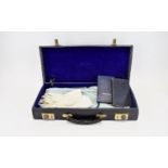 Masonic Interest Cased Ceremonial Apron And Books Vintage leather bound slim rectangular brief