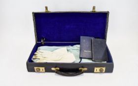 Masonic Interest Cased Ceremonial Apron And Books Vintage leather bound slim rectangular brief