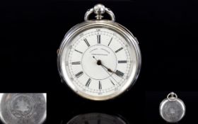 Victorian Period - Impressive and Large Open Faced Silver Chronograph Pocket Watch.