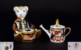 Royal Crown Derby Paperweight ' Drummer Bear ' Seated Teddy Bear with Drum.