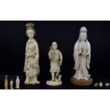 Japanese - Early 20th Century Collection of Carved Ivory Figures ( 3 ) Three In Total.