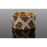 Black, White and Champagne Crystal Cuff Bracelet, in a 'snakeskin' pattern; the circular cuff