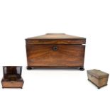 Regency Period Rosewood Tea Caddy of Classical Sarcophagus Form.
