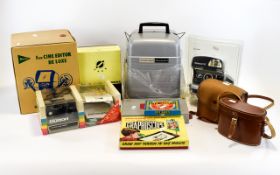 A Box Of Camera Equipment comprising of Polaroid Camera, A Pair Of Kinux Binoculars,