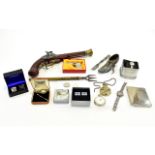 Misc Box Containing Costume Jewellery, Modern Pocket Watched, Replica Musket, Cufflink's,