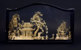 Chinese - Good Quality Hand Crafted Sculpture of a Chinese Village Made of Cork, Displayed In