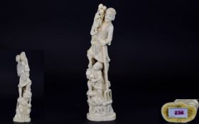 Japanese - Early 20th Century Signed and Well Carved Okimono Ivory Figure - Farmer and Son,