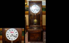 The Gledhill - Industrial Oak Cased Clock Time Recorder for Clocking In - Out, Spring Driven.
