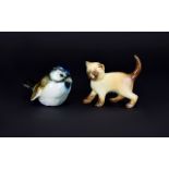 Two Ceramic Figures including Goebel Sparrow and Slyvac Kitten both approx 3 inches in height and