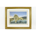 Stephen Gayford Signed Limited Edition Print 'Lion King' Framed print depicting a Lion on rocky