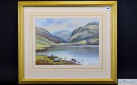 Wendy Reeves - Irish Artist 1945 Landscape - Titled ' Sprinkling Tarn ' Southern Fells,