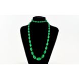 Malachite - Green Beaded Necklace of Graduated Form. c.1930's. 32 Inches In length.