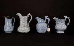 Ridgway Moulded Jug 'Stop, Stop John Gilpin', Moulded 'Scott' and 'Burns' Jug plus two others,