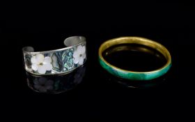 A Malachite Bangle And Mother Of Pearl Set Mexican Silver Cuff Brass bangle set with multiple