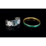 A Malachite Bangle And Mother Of Pearl Set Mexican Silver Cuff Brass bangle set with multiple