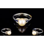 Ladies - 14ct Gold Art Deco Pearl and Sapphire Set Dress Ring.