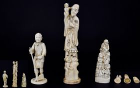 A Small Collection of Japanese Meiji Period 1864 - 1912 Well Carved Ivory Figures ( 3 ) Three In