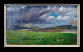 John Bowles (20th Century) ''Susex Storm''. Oil On Board. 18'' x 33''. Signed and dated `87. Works