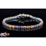 Multicolour Sapphire Tennis Bracelet, the 'fancy' colours of sapphire, pink, purple, orange,