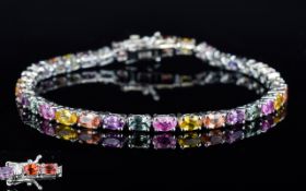 Multicolour Sapphire Tennis Bracelet, the 'fancy' colours of sapphire, pink, purple, orange,