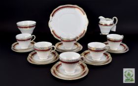 Salisbury Bone China Part Teaset comprising 6 cups, saucers and side plates, milk jug and sugar