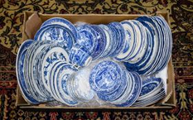 A Large Quantity of Staffordshire Blue and White Ceramics over 30 items to include several cake