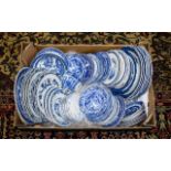 A Large Quantity of Staffordshire Blue and White Ceramics over 30 items to include several cake