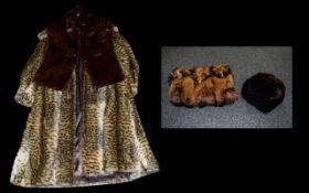 A Collection Of Vintage Fur Accessories And Faux Fur Coat Four items in total to include,