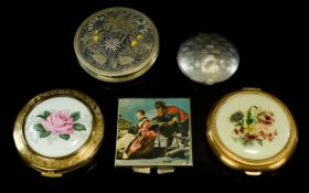 A Collection Of Vintage Compacts Five in total in various designs to include two gold tone and