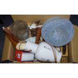 Box of Assorted Collectables including horn, large Oriental vase, glass vase, musical sewing table,
