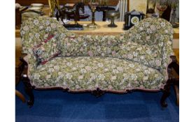 A Large Love Seat Two seater chaise/day bed with carved apron and leg detail, scroll feet and