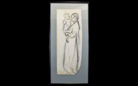 Philip Naviasky (1894 - 1983) Charcoal On Board Titled 'Mother And Baby', framed under glass,