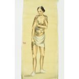 Late 19th Early 20thC Japanese Painting On Silk Showing A Tattooed Japanese Male
