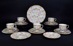 Royal Winton Grimwades (18 ) Piece Tea Service. c.1930's ' Summertime Chintz ' Pattern.