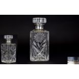 A Gentleman's Good Quality and Heavy Silver Collar Cut Crystal Decanter. In As New Condition.