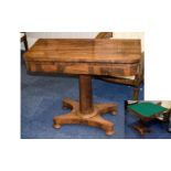 Rosewood Tilt Top Games Table with Green Baize Tapered Round Support on Platform Base. 36 Inches