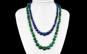 Lapis - Lazuli Graduated Beaded Necklace From The 1920's.