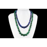 Lapis - Lazuli Graduated Beaded Necklace From The 1920's.