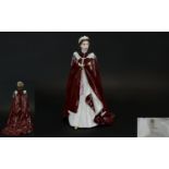Royal Worcester Hand Painted Figurine of Queen Elizabeth II Dressed In The Robes of The Order of The