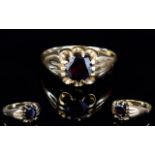 9ct Gold - Gypsy Set Single Stone Garnet Dress Ring.