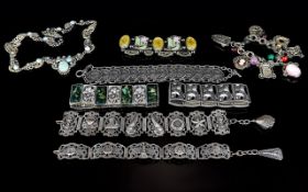 A Collection Of Vintage Mixed Metal Bracelets Eight in total to include crystal set bracelet with