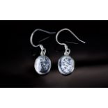 Dendritic Opal Pair of Drop Earrings, oval cut solitaires,