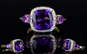Amethyst Three Stone Ring with white topaz accents,