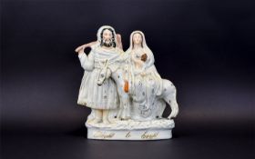 Staffordshire 19th Century Figure Group ' Flight Into Egypt ' c.1870.