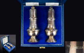 Queen Elizabeth II Pair of Silver Pepperettes / Salt Pots. Hallmark Birmingham 1990 & Maker B & Co.