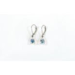 Pair of Mercury Mystic Topaz Drop Earrings, each earring comprising a pear cut solitaire topaz of