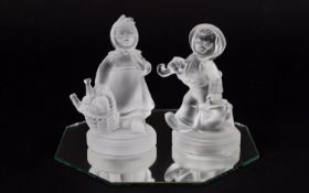 Goebel / Hummel Pair of Frosty Glass Boy and Girl Figures From The Goebel Crystal Collection. Goebel